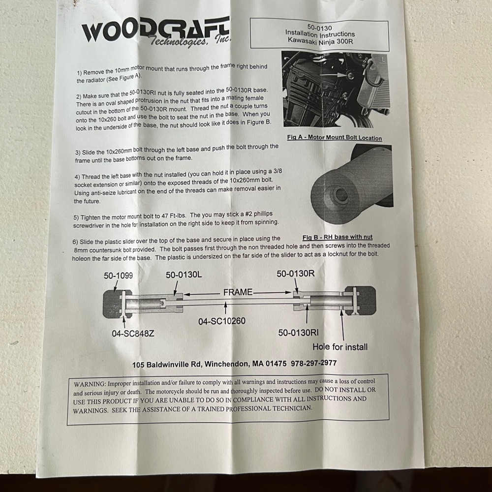 New Woodcraft Under Bodywork Frame Slider Kit - Kawasaki Ninja 300R (50-0130) - Picture 3 of 5